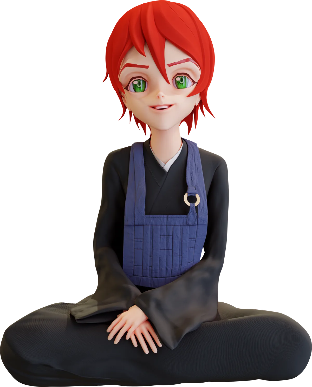 Emi, seated cross-legged with her hands resting in her lap